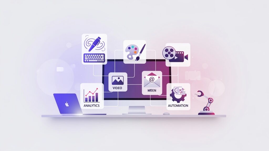 Illustration showing different ways AI can be used in a business workflow